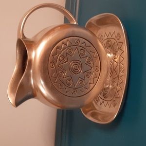 Aztec design pitcher and tray  pewter